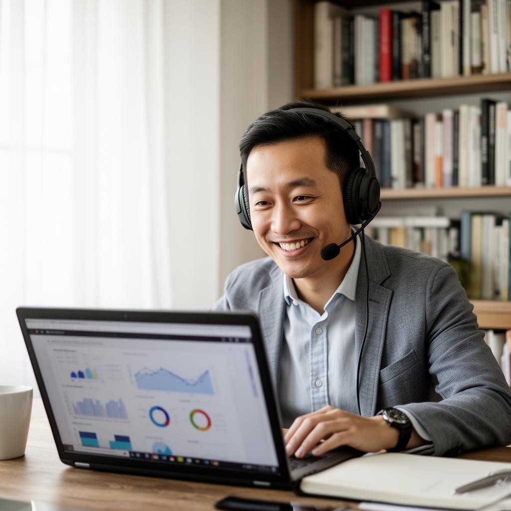 Consultant on a virtual advisory call with charts
